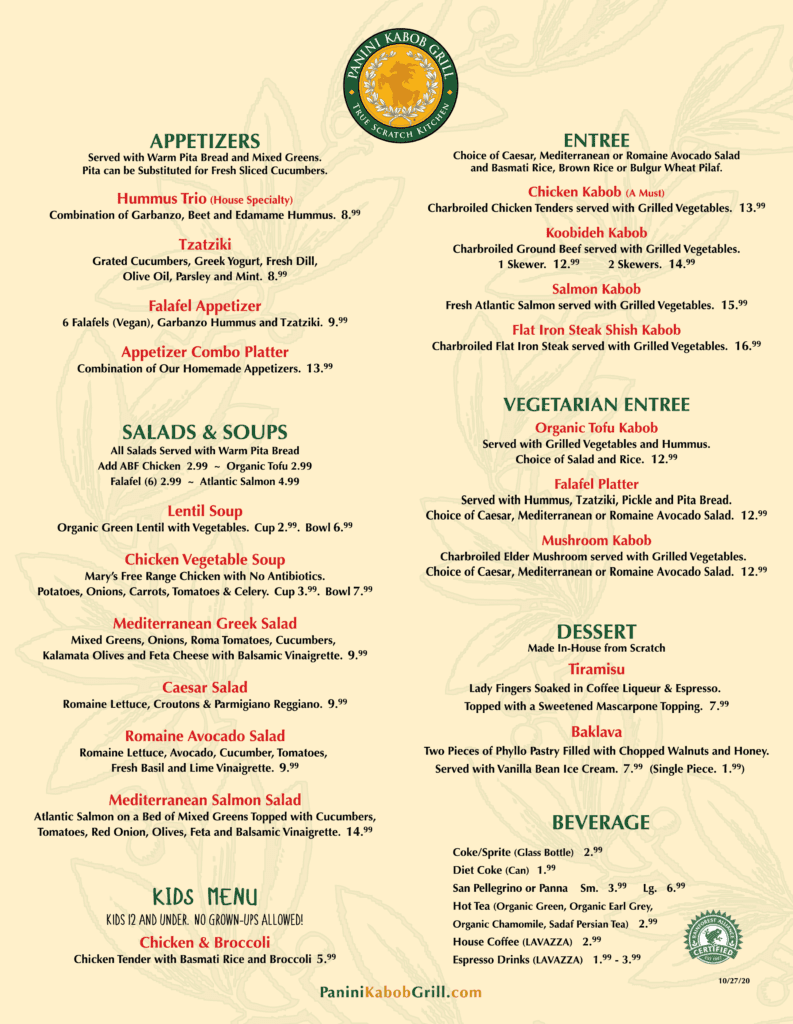 InHouse & Catering Menu Panini Kabob Grill