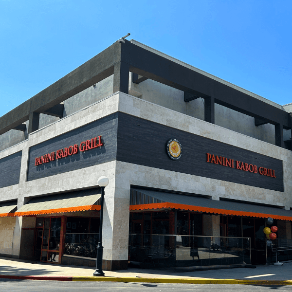 Exterior of Panini Kabob Grill restaurant in Sherman Oaks, CA.