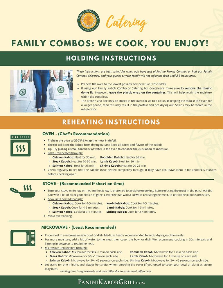 Panini Kabob Grill - PKG Reheating Instructions Healthy Food Scratch Kitchen