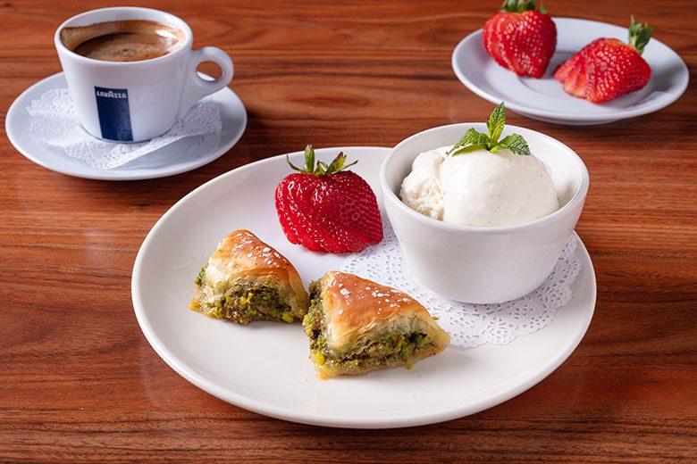 Baklava with Vanilla Ice Cream