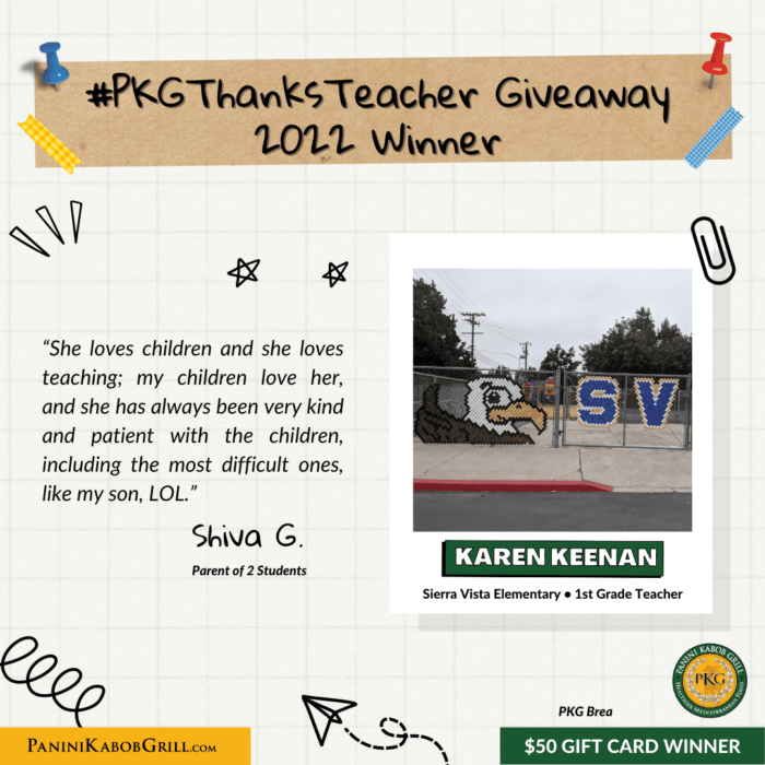 2022 #PKGThanksTeachers $500 Gift Card Giveaway - Winners